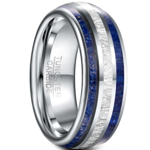 **COI Tungsten Carbide Meteorite & Lapis Lazuli Dome Court Ring-7034DD