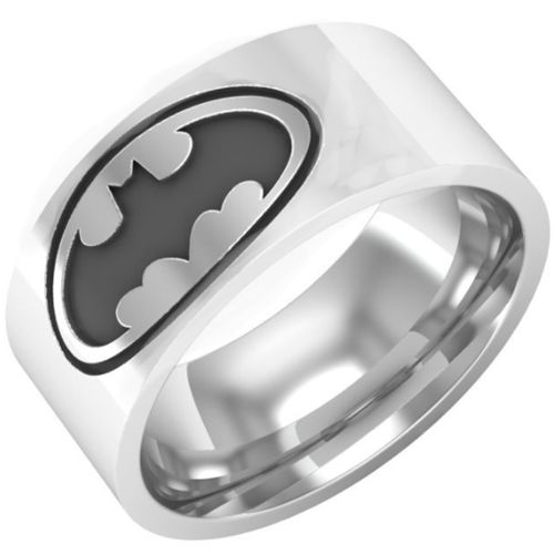 **COI Titanium Black Silver Bat Man Pipe Cut Flat Ring-7053BB