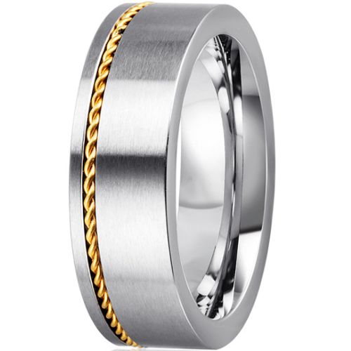 **COI Titanium Gold Tone Silver Pipe Cut Flat Ring With Wire-7055BB