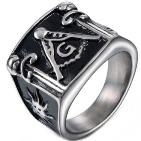 **COI Titanium Black Silver Masonic Freemason Ring-7114AA