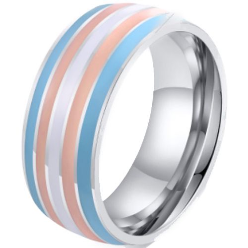 **COI Titanium Rose Blue White Enamel Dome Court Ring-7117AA