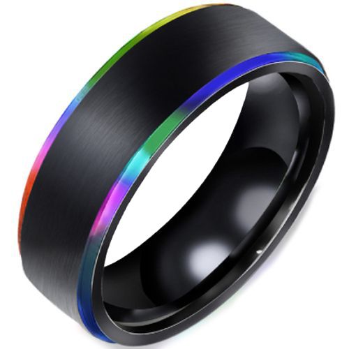 **COI Black Titanium Rainbow Color Beveled Edges Ring-7138BB