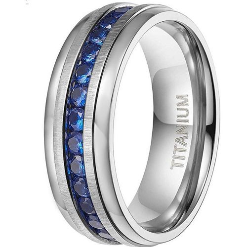 **COI Titanium Step Edges Ring With Black/Blue/White Cubic Zirconia-7145BB