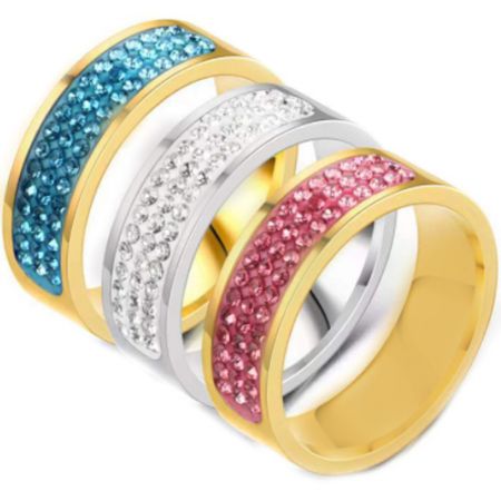**COI Titanium Gold Tone/Silver Ring With Pink/White/Blue Cubic Zirconia-7156CC