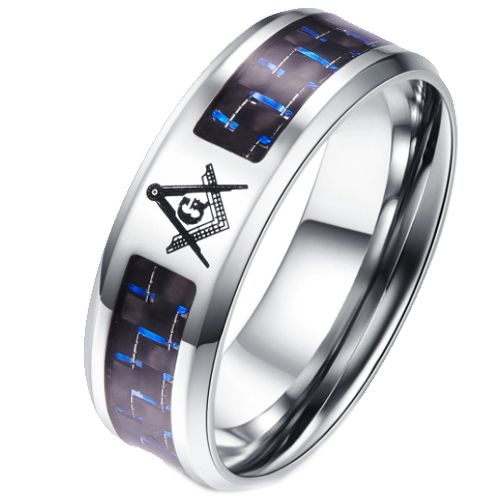 **COI Titanium Masonic Freemason Carbon Fiber Beveled Edges Ring-7192CC