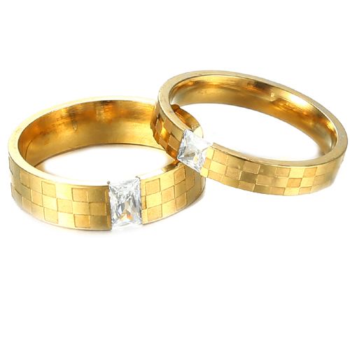 **COI Gold Tone Titanium Checkered Flag Solitaire Ring With Cubic Zirconia-7215BB