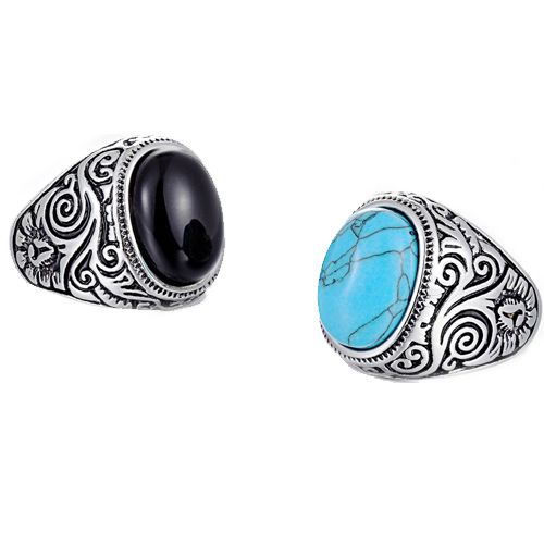 **COI Titanium Celtic Ring With Black Onyx/Turquoise-7262BB