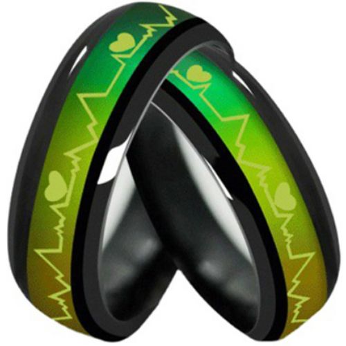 **COI Black Titanium Heartbeat & Heart Dome Court Ring-7296BB