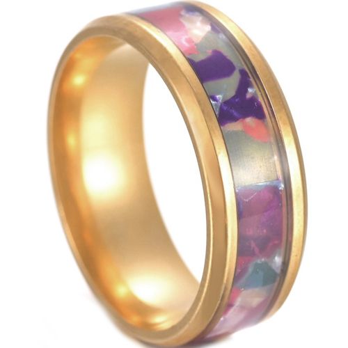 **COI Gold Tone Titanium Abalone Shell Beveled Edges Ring-7303BB