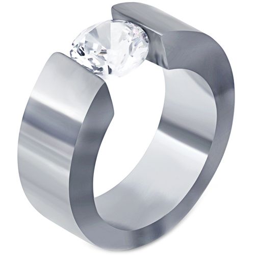 **COI Titanium Silver/Black/Gold Tone Solitaire Ring With Cubic Zirconia-7380AA