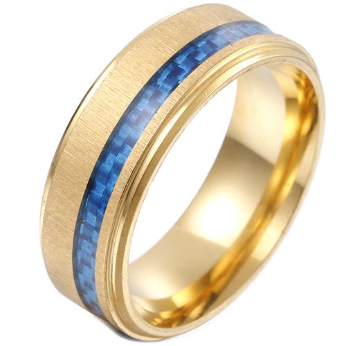 **COI Titanium Black/Gold Tone/Silver Step Edges Ring With Carbon Fiber-7386AA