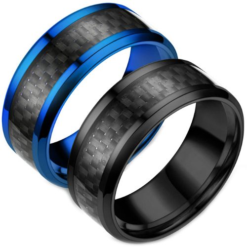 COI Titanium Black/Blue Carbon Fiber Beveled Edges Ring-JT2729