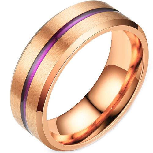 **COI Titanium Rose Purple Center Groove Beveled Edges Ring-7391AA