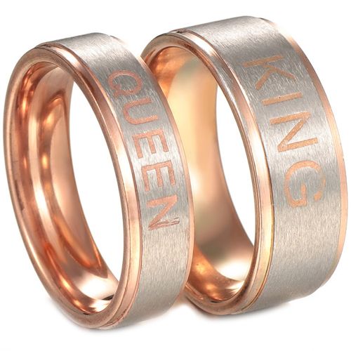 **COI Titanium Rose Silver King Queen Step Edges Ring-7411AA