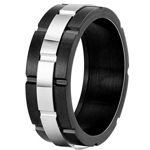 **COI Titanium Black Silver Tire Tread Ring-7417AA