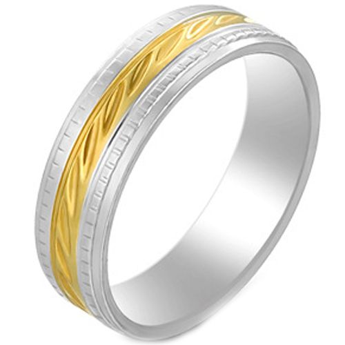 **COI Titanium Gold Tone Silver Grooves Step Edges Ring-7430AA