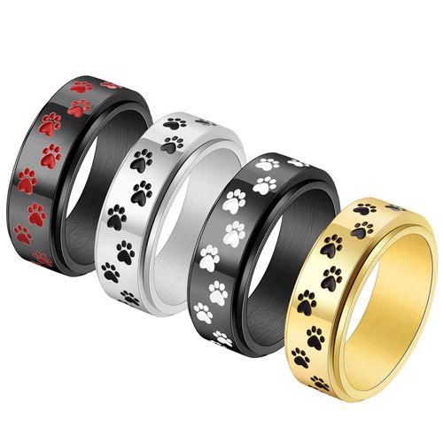 **COI Titanium Black/Gold Tone/Silver Paws Print Step Edges Ring-7433AA