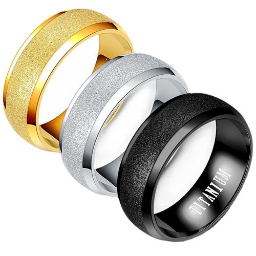 **COI Titanium Black/Gold Tone/Silver Sandblasted Beveled Edges Ring-7443AA