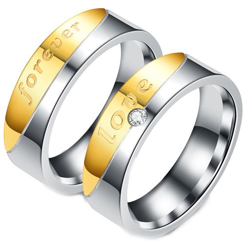 **COI Titanium Gold Tone Silver Forever Love Groove Ring-7447AA