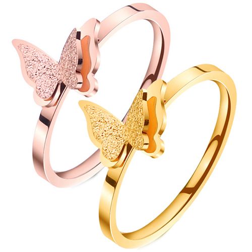 **COI Titanium Rose/Gold Tone Sandblasted Butterfly Ring-7451AA