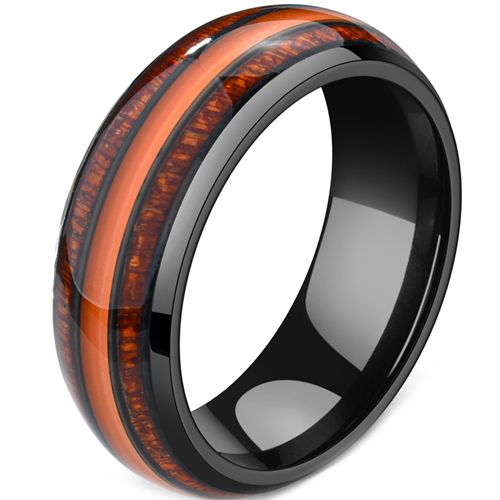 **COI Black Titanium Wood Dome Court Ring-7459AA