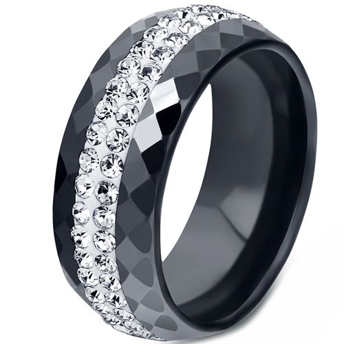 **COI Black/White Ceramic Ring With Cubic Zirconia-7495AA