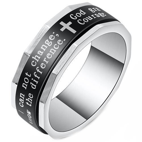 **COI Titanium Black Silver Cross Prayer Step Edges Ring-7496AA