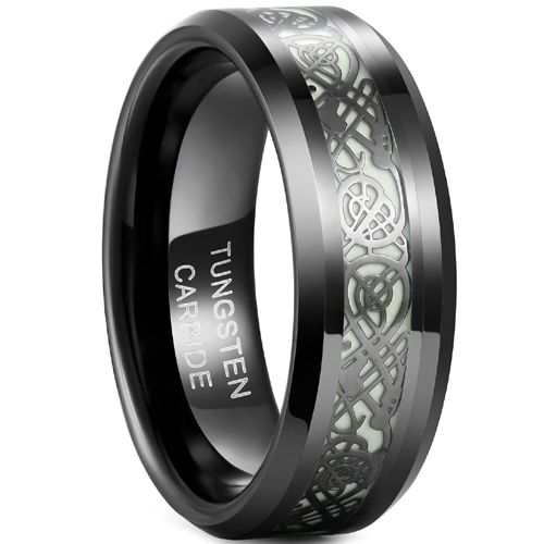 **COI Black Tungsten Carbide Dragon Luminous Beveled Edges Ring-7500AA