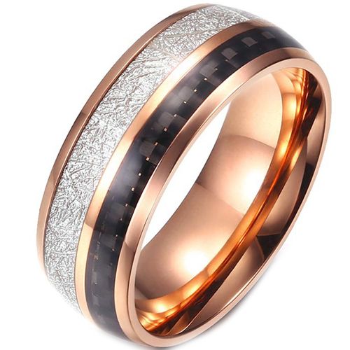 **COI Rose Titanium Meteorite & Carbon Fiber Dome Court Ring-7578AA