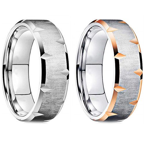 **COI Titanium Silver/Rose Silver Grooves Beveled Edges Ring-7561AA