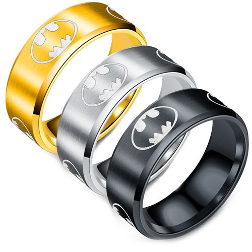 **COI Tungsten Carbide Black/Gold Tone/Silver Bat Man Beveled Edges Ring-7589AA