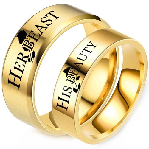 **COI Gold Tone Titanium His Beauty Her Beast Ring-7618AA