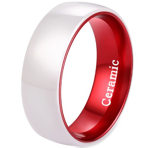 **COI Tungsten Carbide Red White Ceramic Dome Court Ring-7648AA