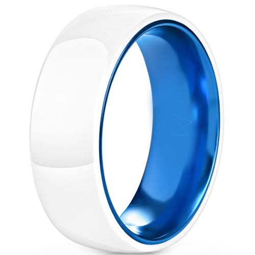 **COI Tungsten Carbide Blue White Ceramic Dome Court Ring-7653AA