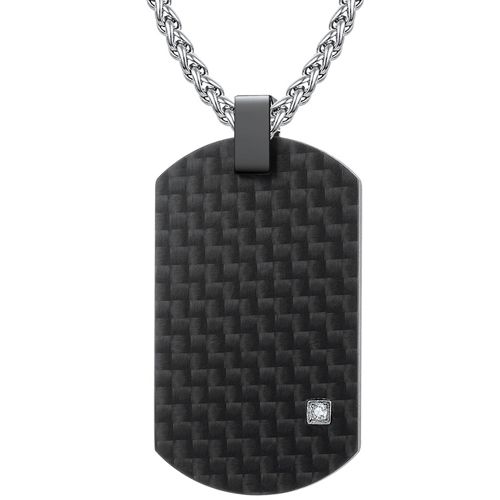 COI Black Titanium Pendant With Carbon Fiber and Cubic Zirconia-7671AA