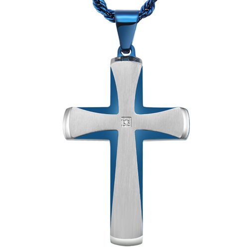 COI Titanium Blue/Black Silver Cross Pendant With Cubic Zirconia-7681AA