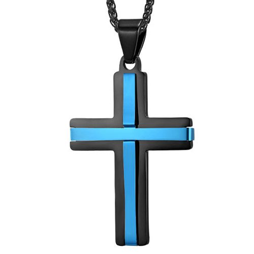 COI Titanium Blue/Rose/Silver Black Cross Pendant-7691AA