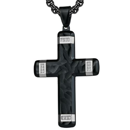 COI Titanium Blue/Gold Tone/Silver Black Cross Pendant With Cubic Zirconia-7692AA