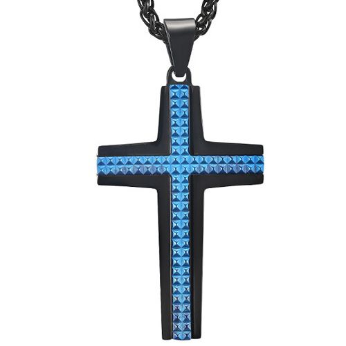 COI Titanium Blue/Rose/Silver Black Cross Pendant-7694AA