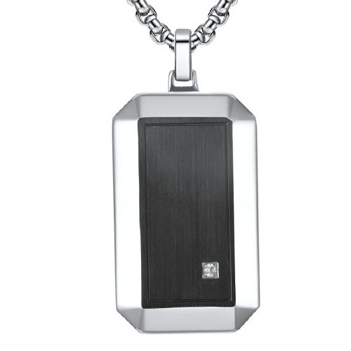 COI Titanium Black Silver Tag Pendant With Cubic Zirconia-7708AA