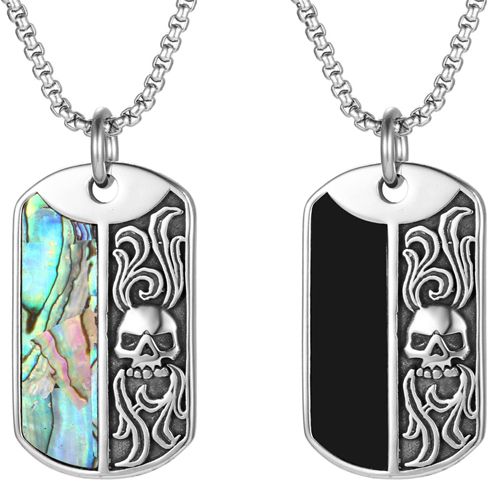 COI Titanium Skull Tag Pendant With Abalone Shell/Black Resin-7723AA