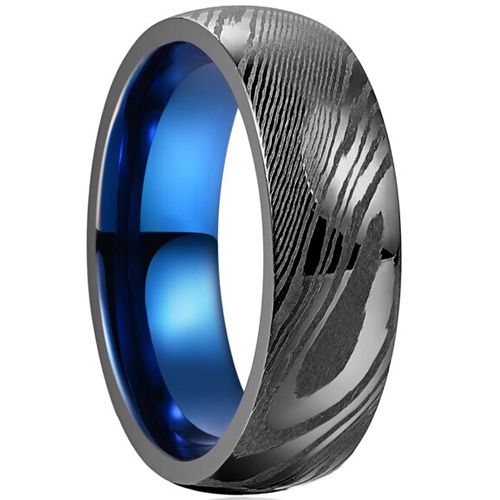 **COI Tungsten Carbide Blue Black Damascus Dome Court Ring-7727AA