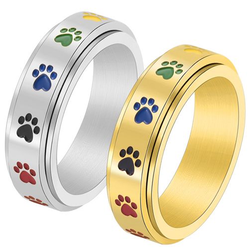 **COI Titanium Gold Tone/Silver Rainbow Color Paws Step Edges Ring-7755AA