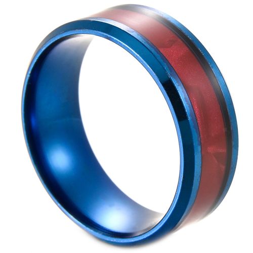**COI Blue Titanium Beveled Edges Ring With Wood-7762AA