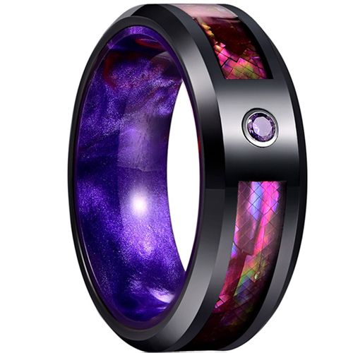COI Tungsten Carbide Black Purple Camo Ring With Purple Cubic Zirconia 7776BB