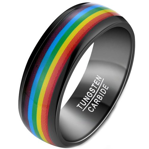 **COI Black Tungsten Carbide Rainbow Color Dome Court Ring-7784BB
