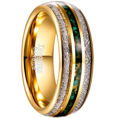 **COI Gold Tone Tungsten Carbide Crushed Opal & Meteorite Dome Court Ring-7796BB