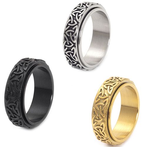 **COI Titanium Black/Gold Tone/Silver Trinity Knots Step Edges Ring-7822AA