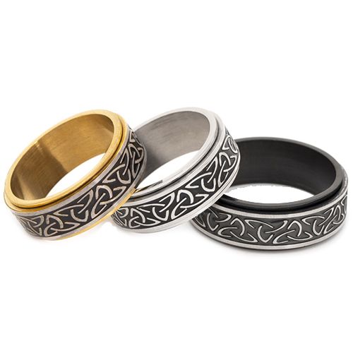 COI Titanium Black/Gold Tone/Silver Trinity Knots Step Edges Ring7824AA