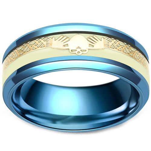 **COI Blue Titanium Mo Anam Cara Claddagh Beveled Edges Ring-7842AA